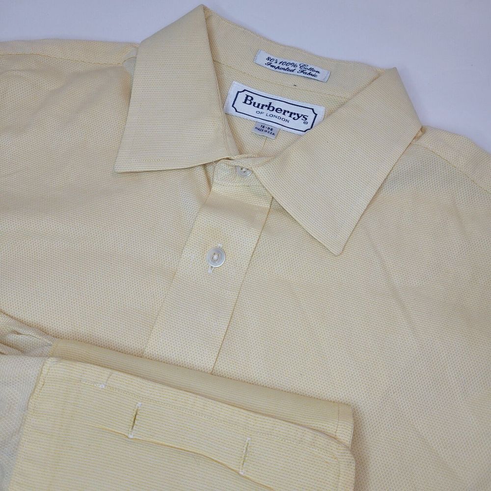 Burberrys‎ Dress Shirt Mens 16-35 Yellow Good Vintage French Cuff Cotton USA